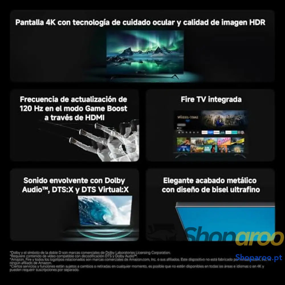 XIAOMI TV F 65 polegadas (165 cm) 4K UHD Smart Fire Alexa voice control HDR10 MEMC modo Game Boost 120 Hz 2 GB + 32