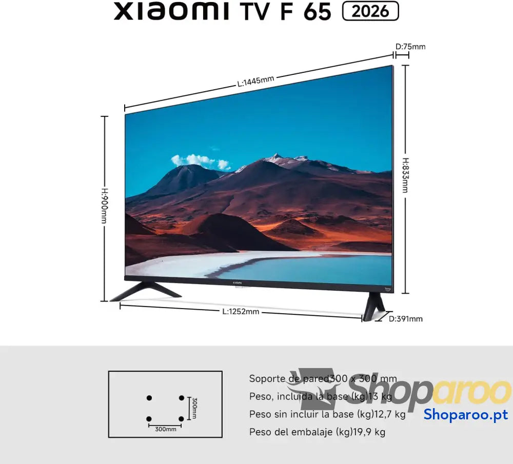 XIAOMI TV F 65 polegadas (165 cm) 4K UHD Smart Fire controlo por voz Alexa HDR10 MEMC modo Game Boost 120 Hz 2 GB + 32