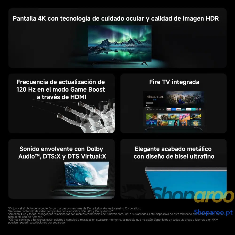 XIAOMI TV F 65 polegadas (165 cm) 4K UHD Smart Fire controlo por voz Alexa HDR10 MEMC modo Game Boost 120 Hz 2 GB + 32