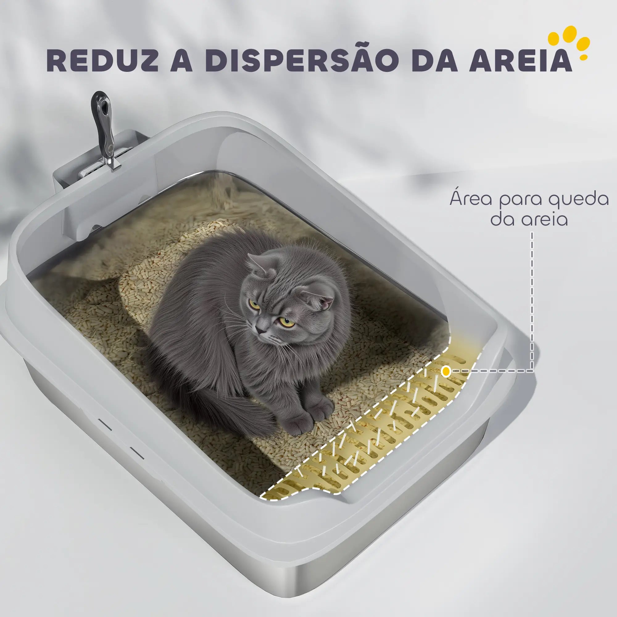 Caixa de areia para gatos XXL em aço inoxidável com borda alta