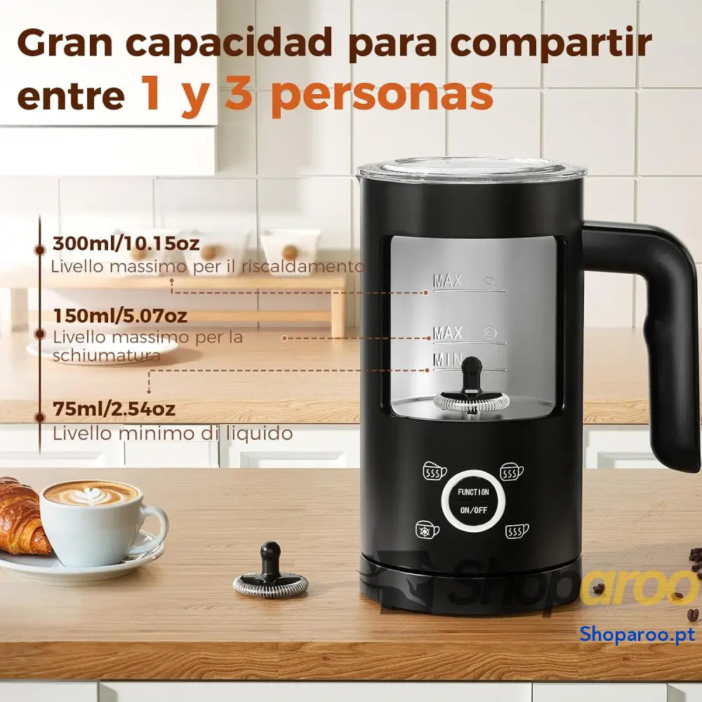 YASHE 4 em 1 Espumador e aquecedor de leite elétrico 500 W 300 ml para espuma quente / fria ideal café capuchinho latte