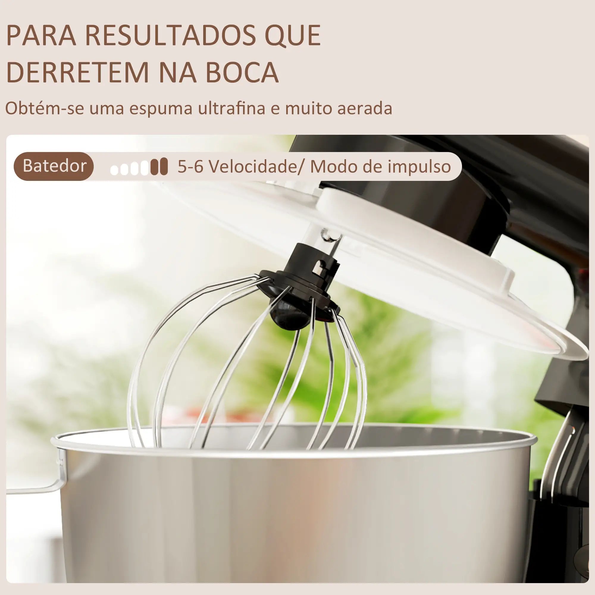 Batedeira 133W 4,5L com 6 Velocidades Tigela de Aço Inoxidável Ganchos e Proteção Tampa Anti-Respingos 35x22x29 cm Preto