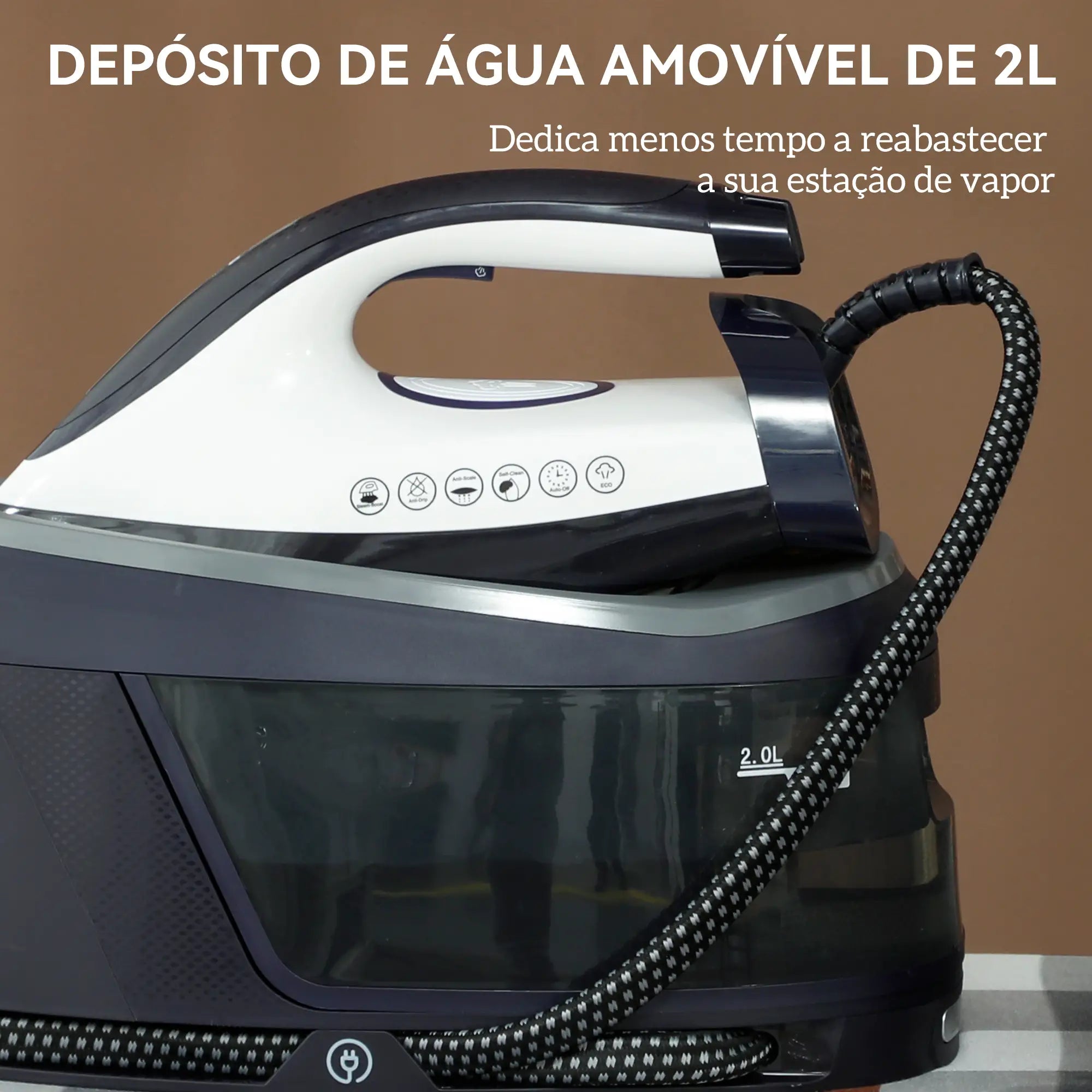 Ferro com caldeira 2800W base cerâmica depósito 2L azul