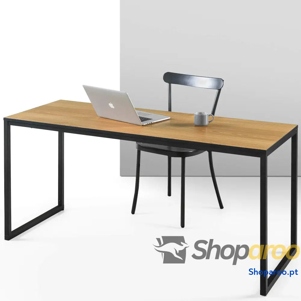 Zinus Jennifer Mesa de escritório 160x61x74 cm estudo moderna em metal e madeira para computador Castanho branco