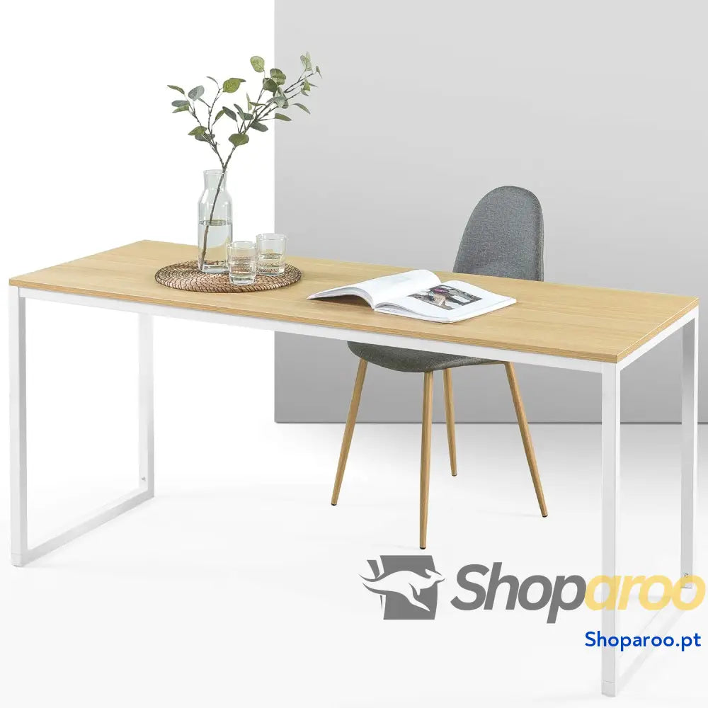 Zinus Jennifer Mesa de escritório 160x61x74 cm estudo moderna em metal e madeira para computador Castanho branco