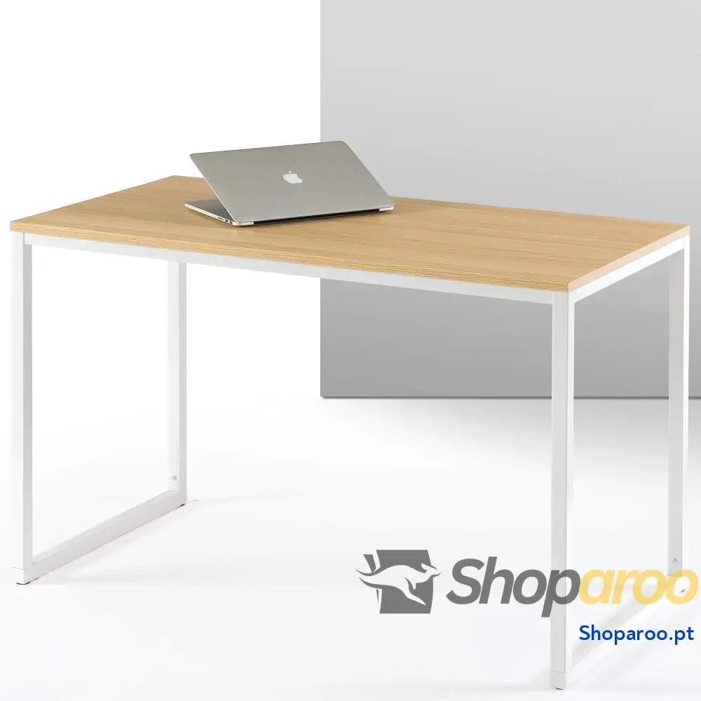 Zinus Jennifer Mesa de escritório 160x61x74 cm estudo moderna em metal e madeira para computador Castanho branco
