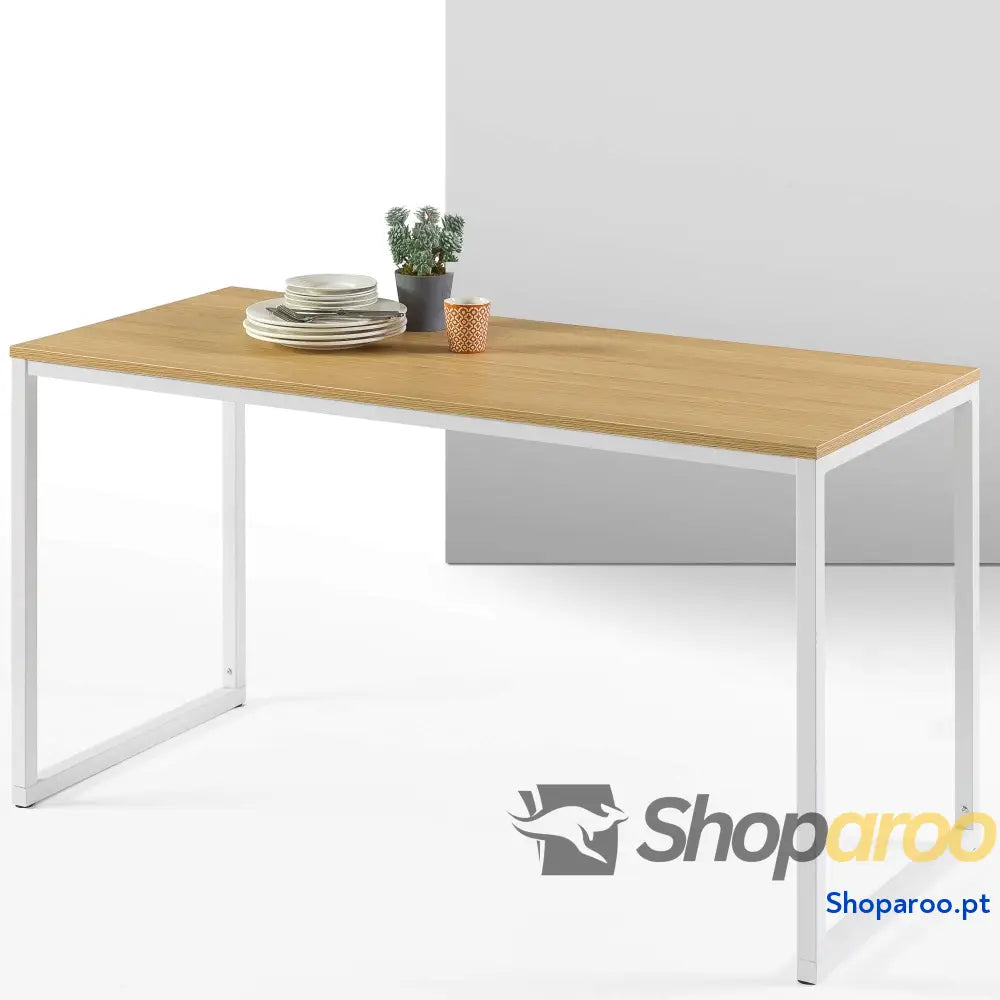 Zinus Jennifer Mesa de escritório 160x61x74 cm estudo moderna em metal e madeira para computador Castanho branco