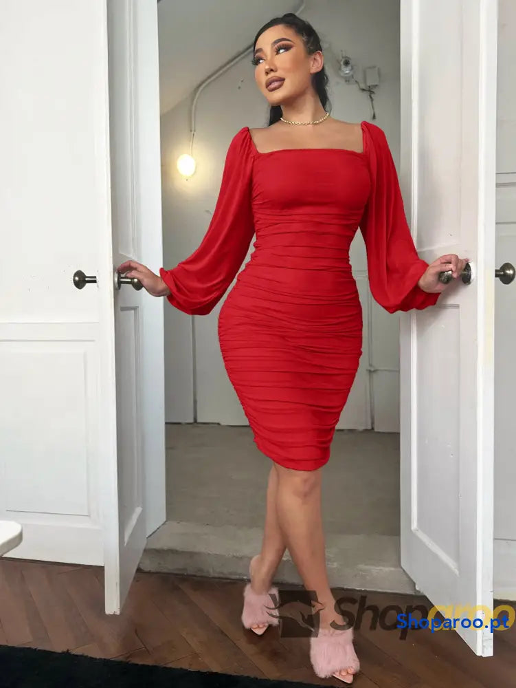Zip-Back Ruched Bodycon Dress