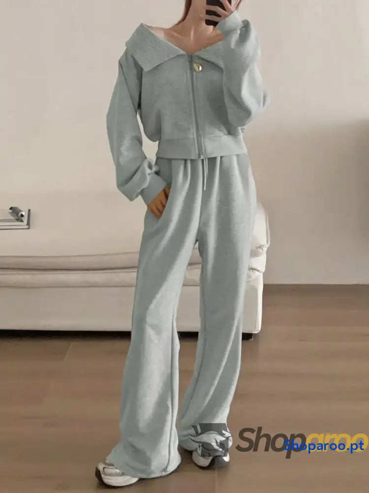 Zip Up Long Sleeve Top and Pants Set