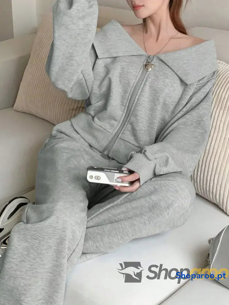 Zip Up Long Sleeve Top and Pants Set