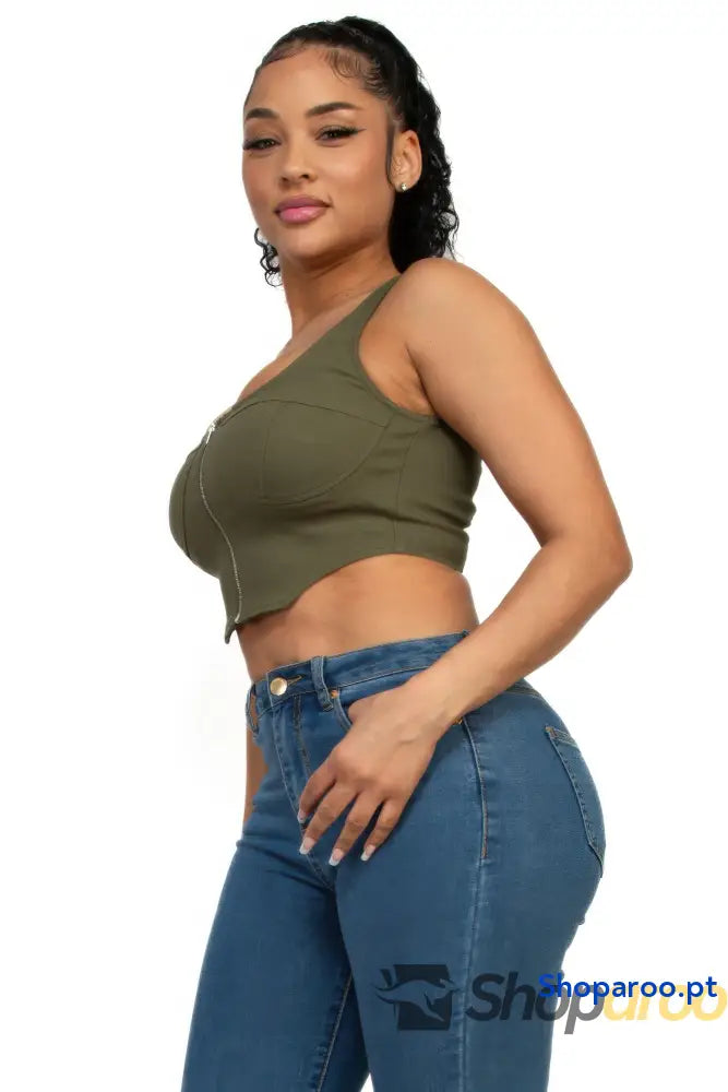 Top curto com decote quadrado e fecho estilo corset