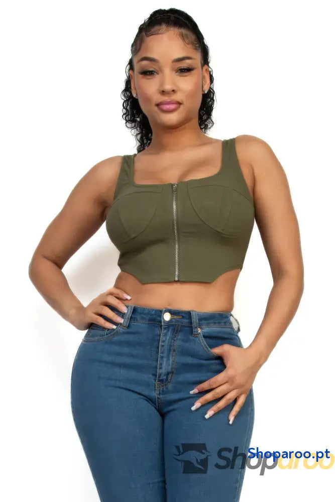 Top curto com decote quadrado e fecho estilo corset