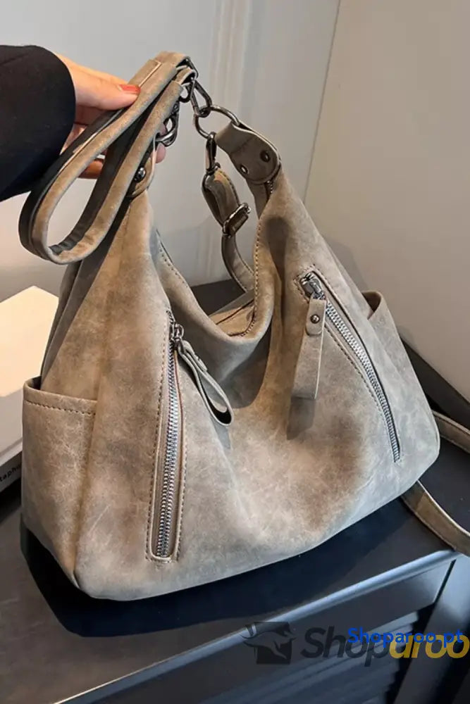 Zipper Details Adjustable Strap Crossbody Bag