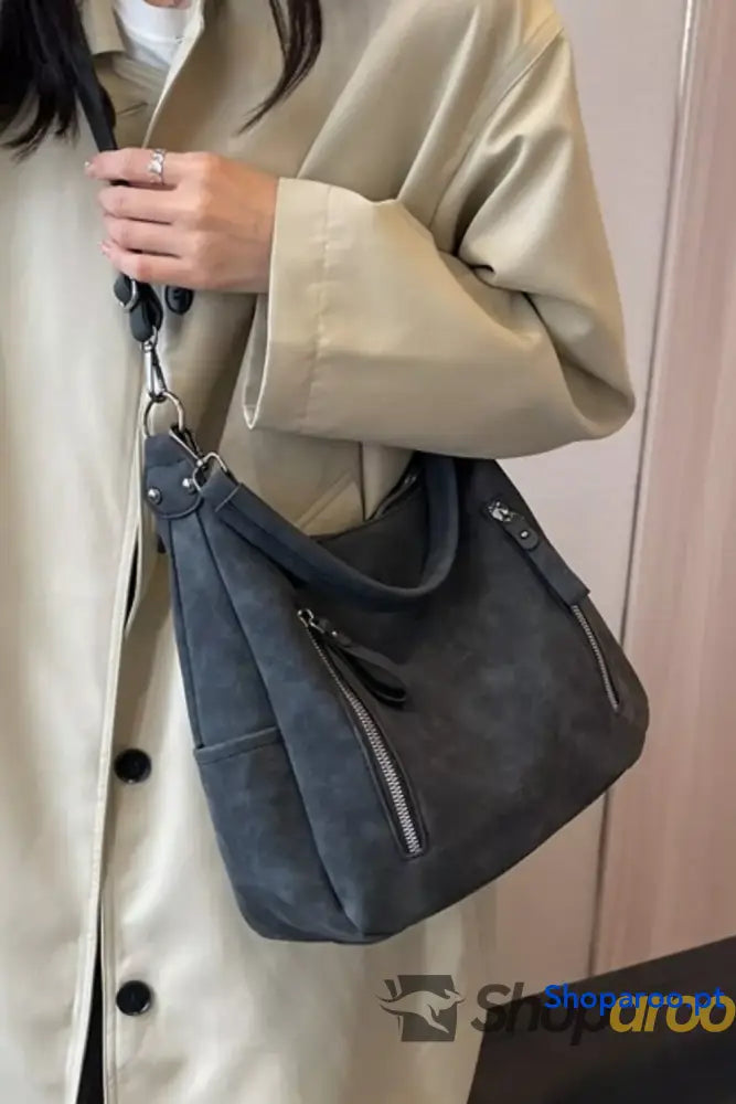 Zipper Details Adjustable Strap Crossbody Bag
